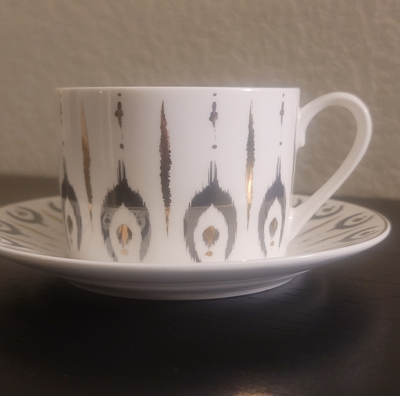 Grace's Teaware White W/Silver & Gold Accent Tea Cup & Saucer Collectible - Picture 2 of 4